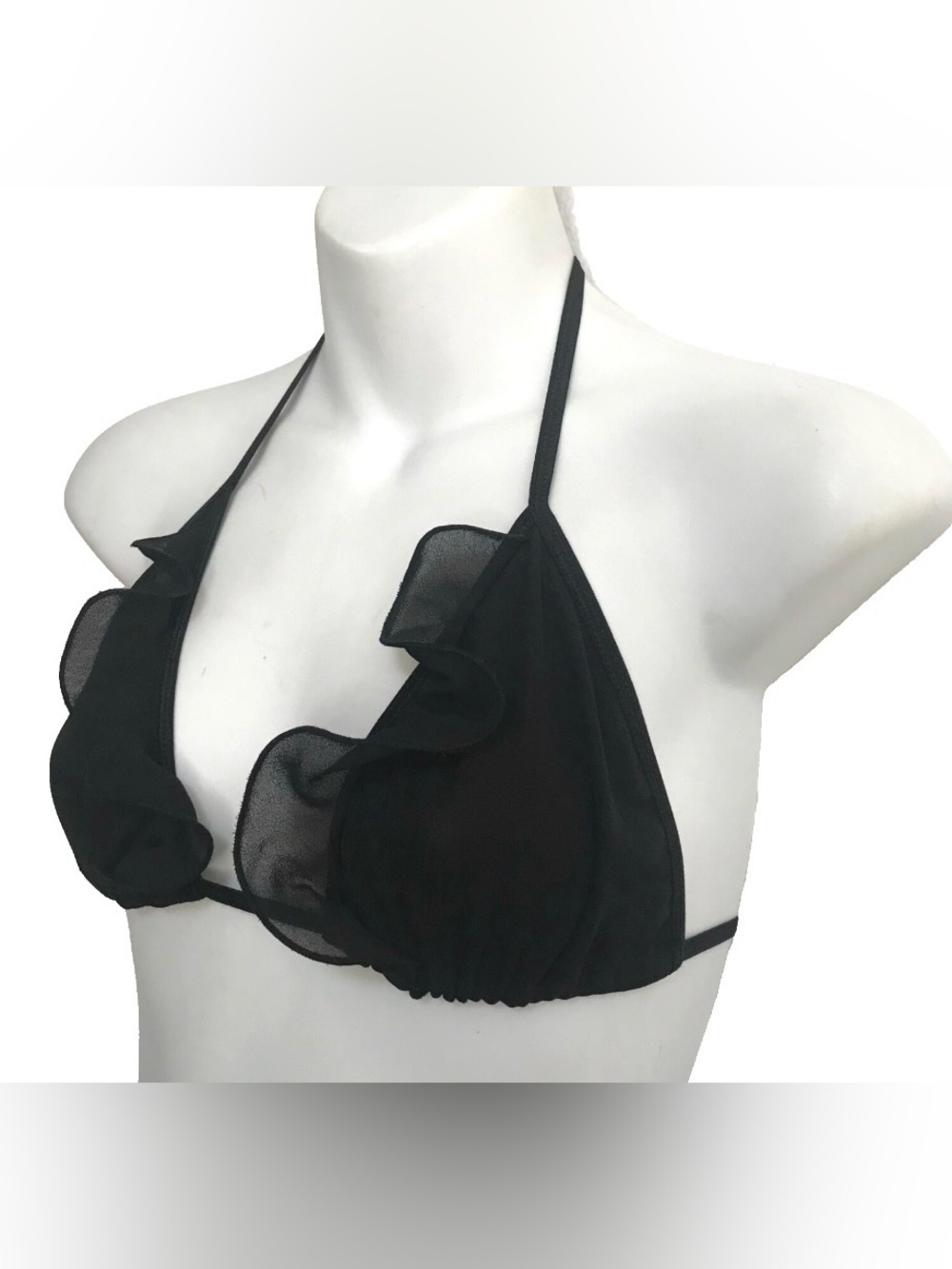 NWOT Sheer Black CHIFFON RUFFLE BRA O/S